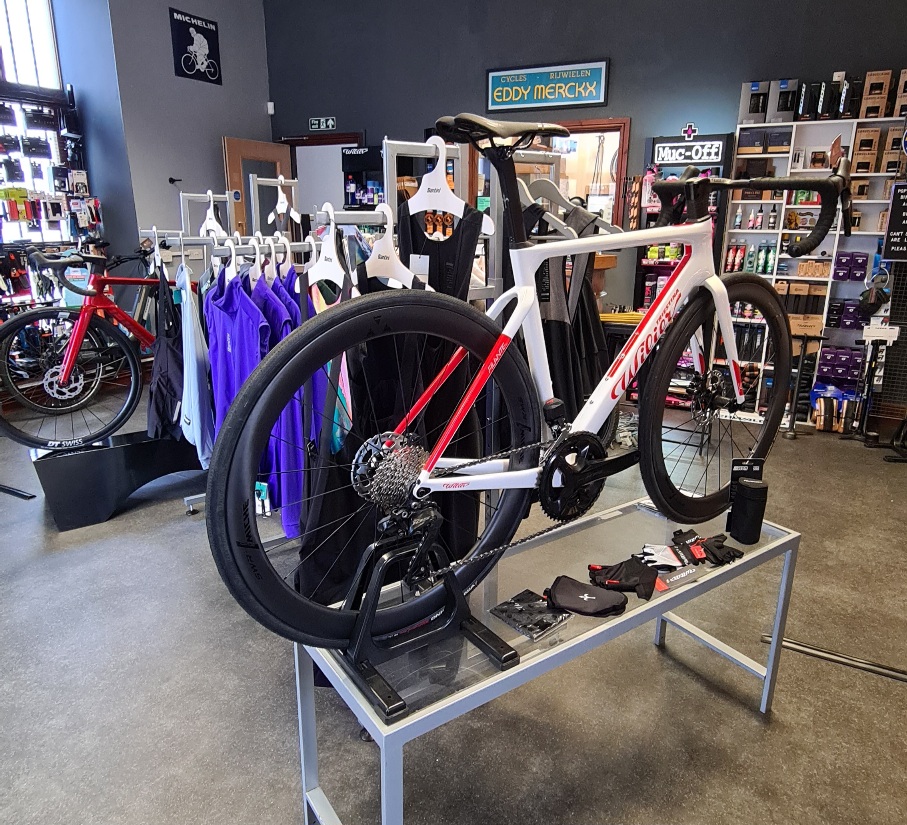 Premium road bikes inside Grand Tor bike shop Somerset showroom
